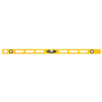 The STANLEY® ABS I-Beam Level 1200mm by Go Build, The Fastest Way To Build, is a yellow professional tool with three bubble vials and rectangular cutouts for checking surface alignment.