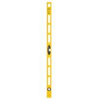 The Go Build STANLEY® ABS I-Beam Level 1200mm is a yellow, rectangular tool with a central horizontal vial, a circular vertical vial, and open rectangular slots along its length for easy handling.