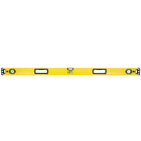 The STANLEY® FATMAX® Aluminum Box Beam Level 1200mm features black plastic end caps, three bubble vials, and dual hand grips—making it a professional-grade construction tool from STANLEY.