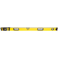 The STANLEY® FATMAX® Aluminum Box Beam Level 1200mm is a yellow, professional tool with black ends and three vials, ideal for checking surface alignment.