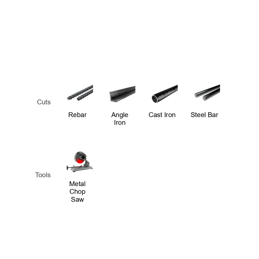 Diagram depicting the DIABLO DBD014109A01F, a 14 in. x 7/64 in. x 1 in. Metal Chop Saw Disc by Diablo, designed with an aluminum oxide blend for efficiently cutting rebar, angle iron, cast iron, and steel bar.