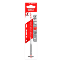 The DIABLO DMARG1020 SPEEDemon 5/32 x 3 x 6 red granite carbide-tipped hammer drill bit package shows images of concrete, brick, and masonry on a white background with red and black text.
