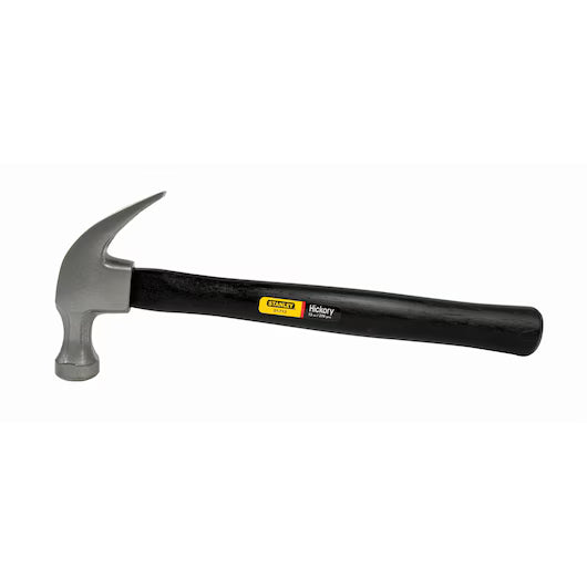 A 13 oz curved claw hammer with a silver head, wood handle, and STANLEY branding is displayed horizontally on a plain white background.
