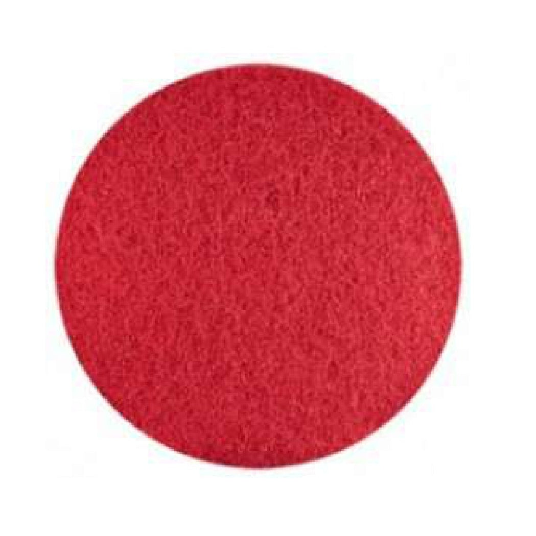 The PACOA 54274 15 in. Red Spray Buffer Nylon Round Floor Pad features a solid red circle design, resembling a classic floor buffer pad, from the trusted brand PACOA.