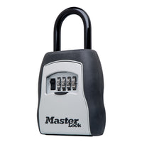 The MASTER LOCK 5400D Portable Key Safe holds up to 5 keys, features a black and silver design, a four-dial keypad, and displays the Master Lock brand on the front.