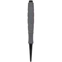 The STANLEY 2/32 IN Tip Cushion Grip Nail Set is a gray tool with a cushioned handle, pointed metal tip, and push button, commonly used for marking surfaces as a center punch or nail set.