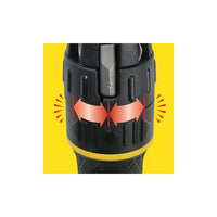 A close-up of the STANLEY MULTI-BIT RATCHET SCREWDRIVER WITH 10 BITs black handle on a yellow background, featuring red arrows and lines that indicate its rotational movement or adjustment capability.