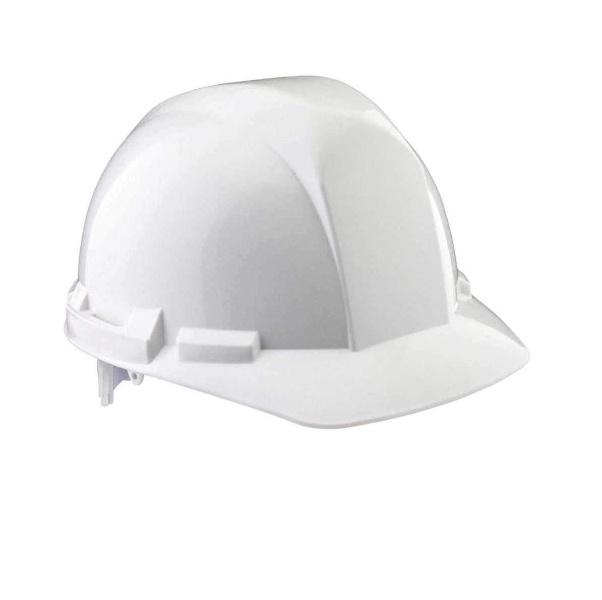 The SAS 7160-45 White Standard Hard Hat features a brim and a 6-point adjustable ratchet head strap for head protection on job sites. Shown with a clean white finish, it’s reliable personal protective equipment from SAS.