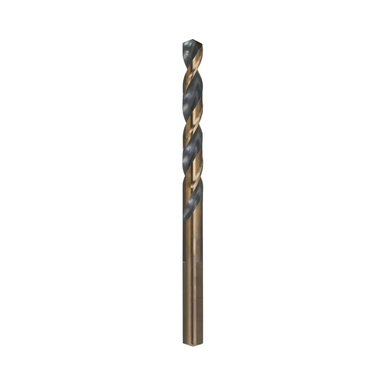 A single Go Build 3/8 in. Black and Gold Split Point Drill Bit from The Fastest Way To Build stands upright on a plain white background.