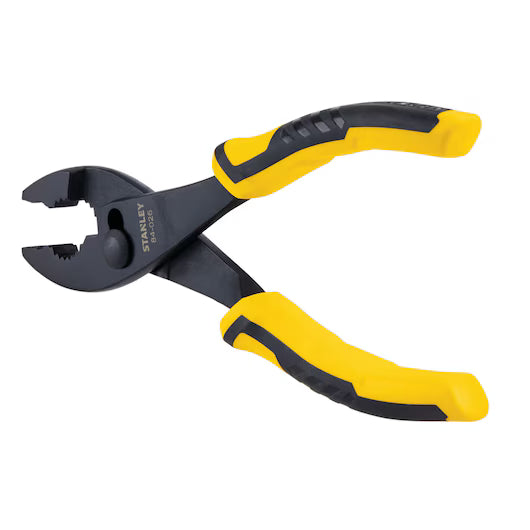 The STANLEY 8 IN NIPPING PLIER features black jaws and yellow-and-black ergonomic handles, pictured on a white background.