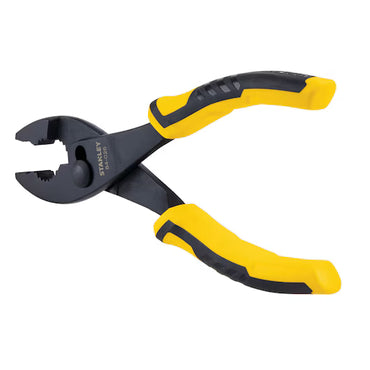 The STANLEY 8 IN NIPPING PLIER features black jaws and yellow-and-black ergonomic handles, pictured on a white background.
