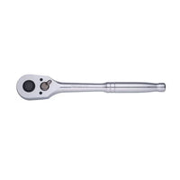 The STANLEY 1/2 IN DRIVE PEAR HEAD QUICK RELEASE™ RATCHET, featuring a silver finish and long handle, is displayed against a white background.