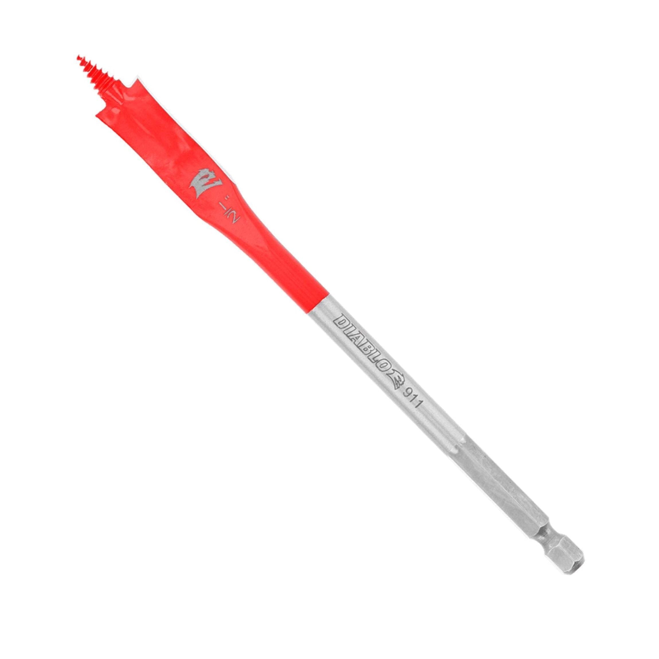 The DIABLO DSP2050 is a red and silver spade bit, featuring a SPEED-TIP™ design with a hexagonal shank on a white background. The red area displays branding text while the silver section is marked with DIABLO.
