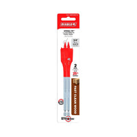 The DIABLO DSP2090-P2 3/4 in. x 6 in. Spade Bits for Wood (2-Pack) features Impact Strong™ tech for 25% faster drilling, showcased on sleek packaging with a predominantly white design and striking red accents.