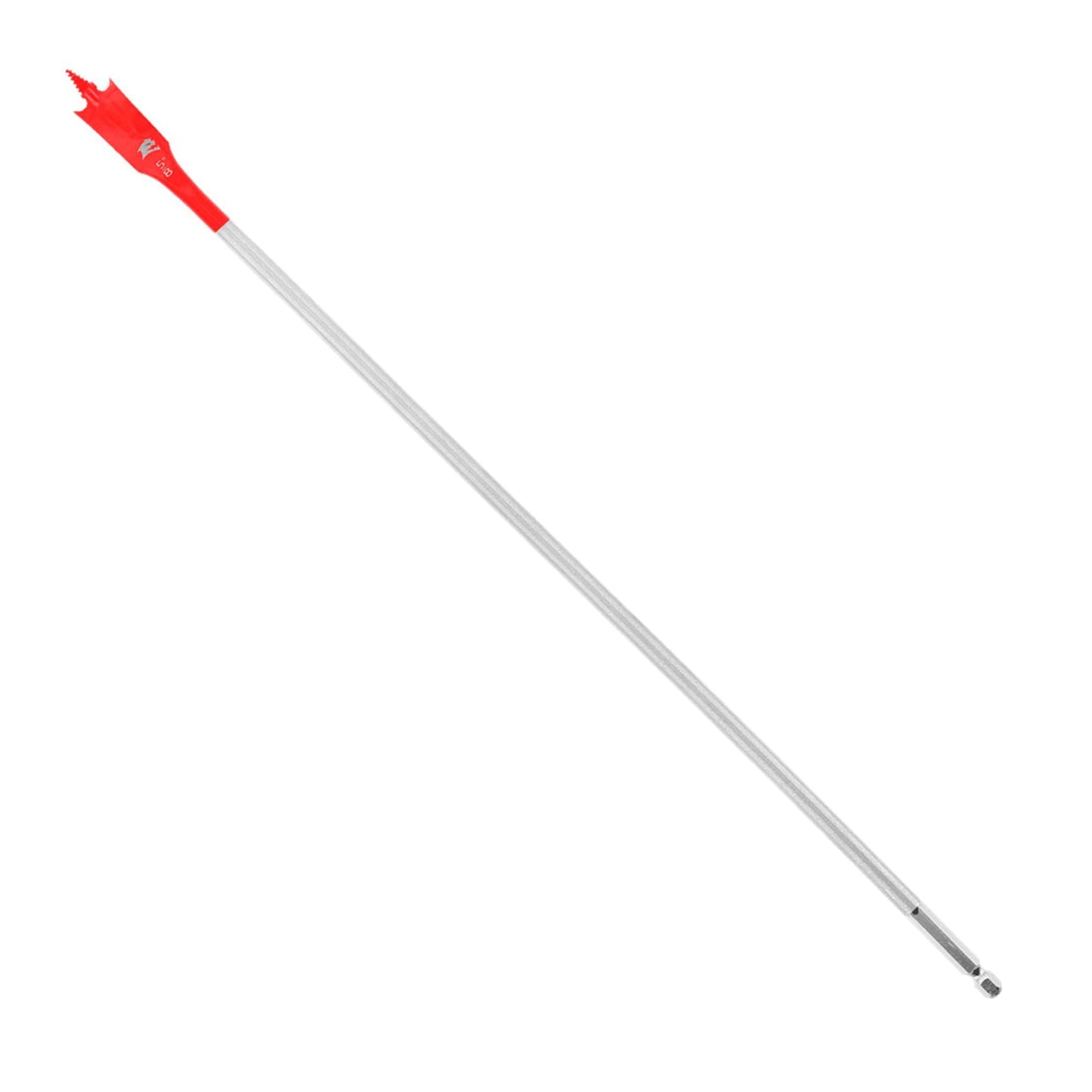 A Diablo DIABLO DSP3030 Spade Bit, featuring a red and white arrow design with a SPEED-TIP™ metal tip and Impact Strong™ plastic fletching, set against a white background.