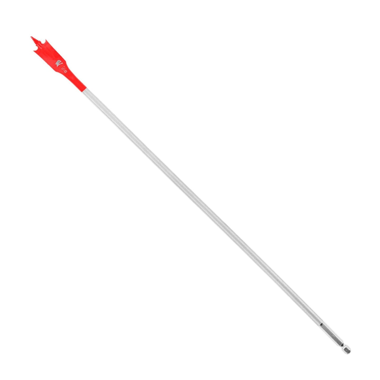 The image showcases a sleek silver rod with a red, arrow-shaped tip pointing diagonally upward against a white background, reflecting the precision of the Diablo DIABLO DSP3040 3/4 in. x 16 in. Spade Bit for Wood design.