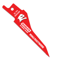The DIABLO DS0332BF5 3-1/4 in. 32TPI bi-metal red reciprocating saw blade is designed for HVAC/ductwork, featuring Diablo HVAC/DUCTWORK, 32 TPI, and DS0323BF text, a jagged edge, unique logo near the top, and Perma-SHIELD® coating for thin metal cutting efficiency.