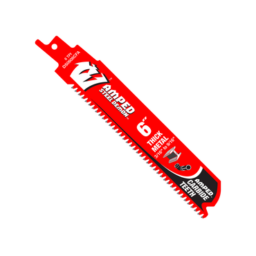 The DIABLO DS0608CFA3 is a 6-inch, 8 TPI AMPED™ Steel Demon™ blade pack (3 blades) by Diablo, perfect for cutting thick metal. Featuring durable carbide teeth with TiCo Hi-Density carbide, it includes a bold D logo and icons for drilling/cutting.