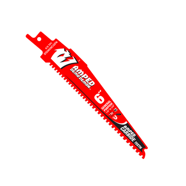 The Diablo DS0609CGPA3 reciprocating saw blade, marked Demo Demon and featuring carbide teeth with 6/9 TPI, is a high-performance 6-inch blade designed for general purpose cuts in tough materials.