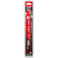 The Diablo DS0908CFA3 9 in. 8TPI AMPED™ Steel Demon™ carbide teeth reciprocating saw blades for thick metal (3-pack) feature advanced Black I.C.E. coating technology and Hi-Performance Carbide for unparalleled durability and performance, highlighted in a striking red and black design.
