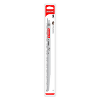Image of packaged Diablo DS1205FG5 12 in. 5TPI Fleam Ground Reciprocating Saw Blades for Pruning and Clean Wood (5-Pack), known for fast cutting. The blade is perfect for pruning, with primarily red and white packaging featuring the Diablo logo prominently.