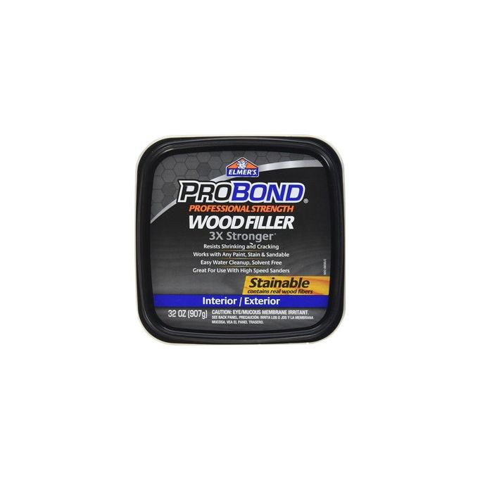 A 32 oz (907g) black container of PACOA Elmer's ProBond Wood Filler—3X stronger, stainable, and ideal for interior or exterior wood repairs.