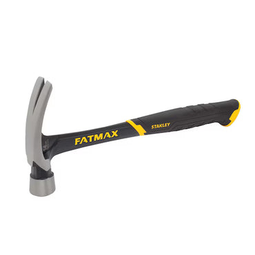 The 14 OZ STANLEY® FATMAX® High Velocity Hammer features an ergonomic black and yellow handle and a forged steel head with a flat striking surface and curved claw for removing nails.