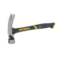 The 17 OZ STANLEY® FATMAX® HIGH VELOCITY HAMMER by STANLEY features an ergonomic black and yellow handle, forged steel head, and a curved claw for nail removal, displayed on a white background.