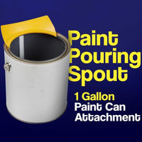The FOAM PRO 61 Fits-All Paint Can Spout from FOAM PRO is displayed against a blue background, featuring a precise pouring spout and integrated brush wiper. Text reads: Paint Pouring Spout, 1 Gallon Paint Can Attachment.