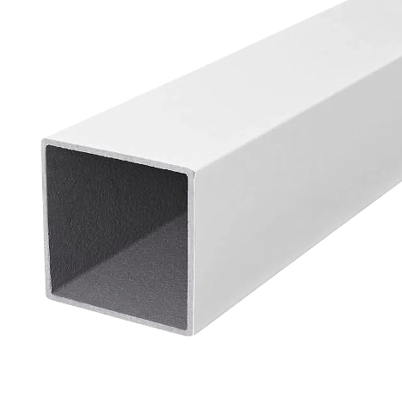 The Go Build ArmorGuard 4 in. x 4 in. x 40 in. Composite Post Sleeve in white is shown diagonally with one open end facing the viewer; it features mold and mildew resistance for enhanced durability.