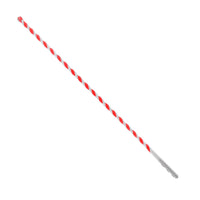 A photo shows a long, thin bar similar to a Diablo DIABLO DMARG1090 1/4 in. x 10 in. x 12 in. SPEEDemon™ Red Granite Carbide-Tipped Hammer Drill Bit with stripes resembling an Impact Strong™ design, oriented diagonally against a white background.