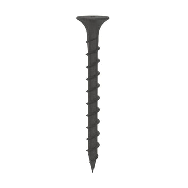 A Grip-Rite #6 x 1-5/8 in. #2 Phillips Bugle Head Drywall Screw is centered on a white background, showcasing its black phosphate coating, coarse threads, sharp point, and smooth shank.