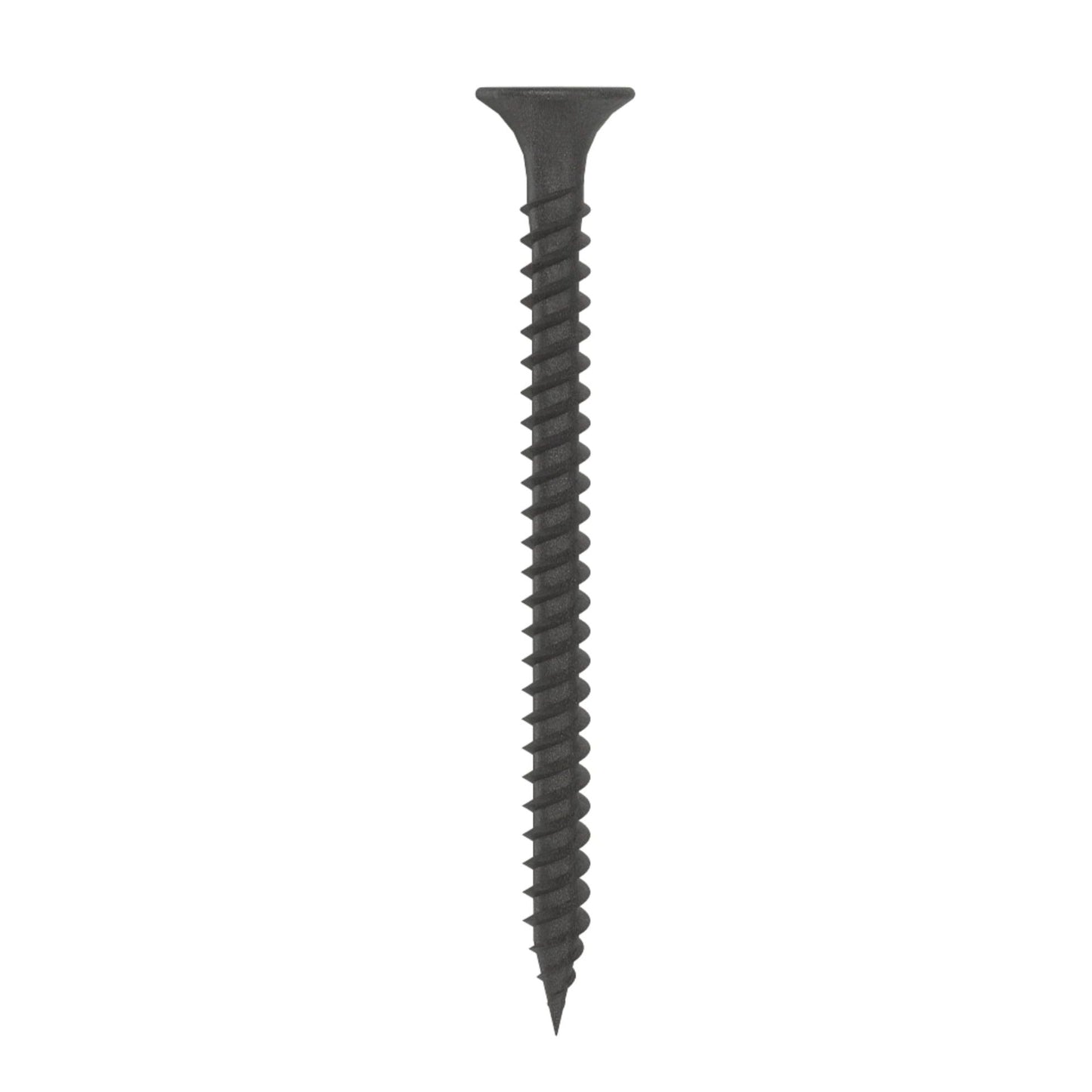 A single Grip-Rite #6 x 2 in. Phillips bugle head drywall screw, with a fine thread and black phosphate coating, is shown vertically against a white background.