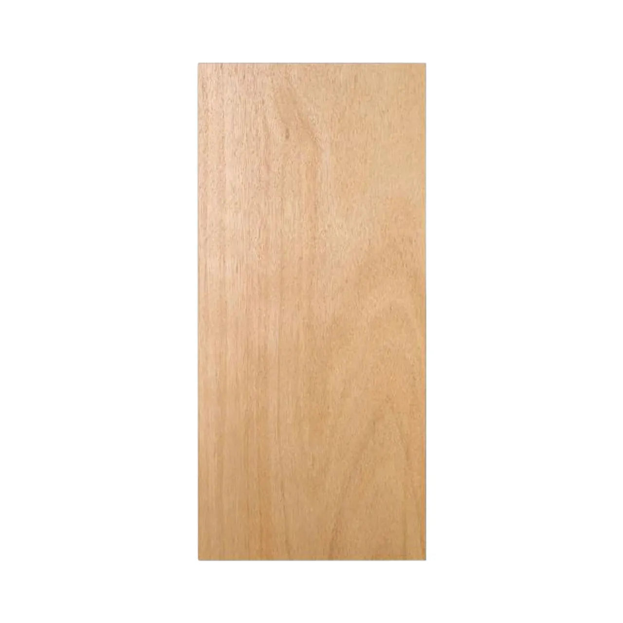 The Go Build 30 in. x 80 in. Unfinished Flush Hardwood Interior Door Slab, Hollow-Core, is shown vertically on a white background, featuring a smooth, light brown surface with natural wood grain and a reversible design.