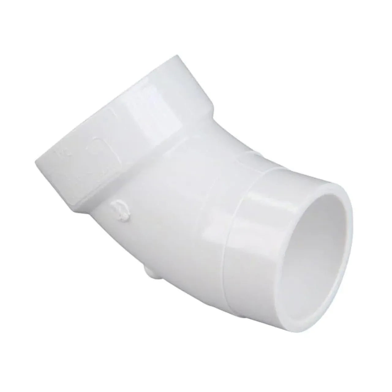 The Go Build 2 in. PVC DWV 45-Degree Spigot x Hub Street Elbow connects pipes at an angle in drain waste vent systems. Its a white street elbow fitting designed for efficient plumbing connections.