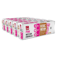 Five packages of Owens Corning R30C 15.5 in. x 48 in. Cathedral Ceiling Kraft Faced Fiberglass Insulation Batt 57 SQ FT are stacked side by side, showing pink and white packaging with product info and icons on the front.