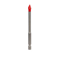 The DIABLO DMANSP1030 1/4 in. Hard Tile & Stone Carbide Tipped Drill Bit by Diablo features a red-tipped, multi-ground carbide grip point, designed for tough drilling tasks on hard tile and stone.