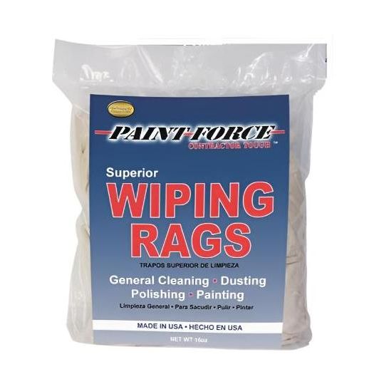 The PAINT-FORCE 36100 8 oz. bright white knit rags, made in the USA by Paint Force, are ideal for painting projects and general cleaning, dusting, and polishing. Crafted from absorbent 100% cotton for optimal performance.