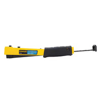 A yellow and black STANLEY® Heavy-duty Hammer Tacker by STANLEY, this durable construction tool features a robust design and is displayed against a white background.