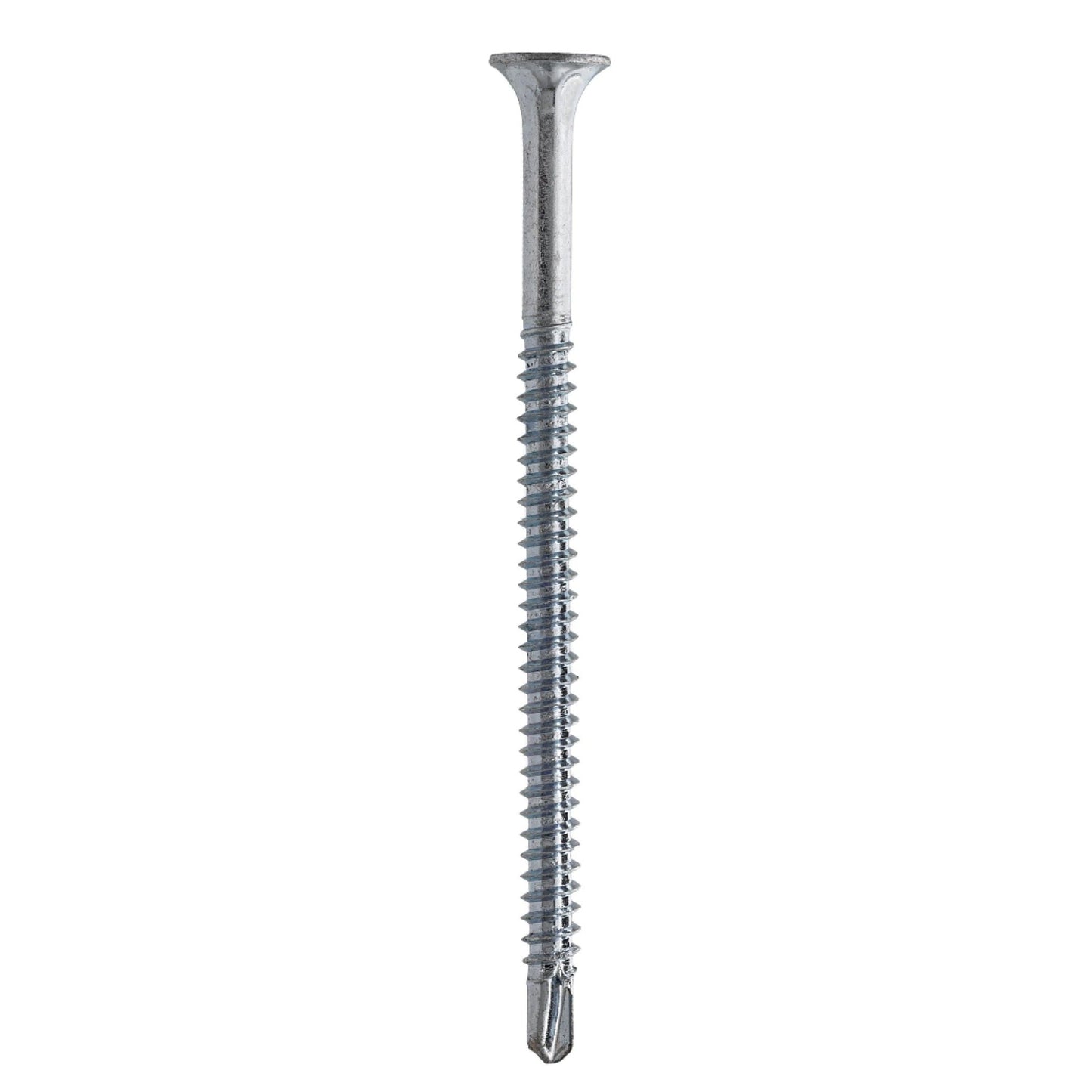 Close-up of a single Pro-Twist PRO-TWIST NSDZ2585 drywall screw against a white background. It features a zinc-plated #2 Phillips bugle head and fine spiral thread, ideal for securing drywall.