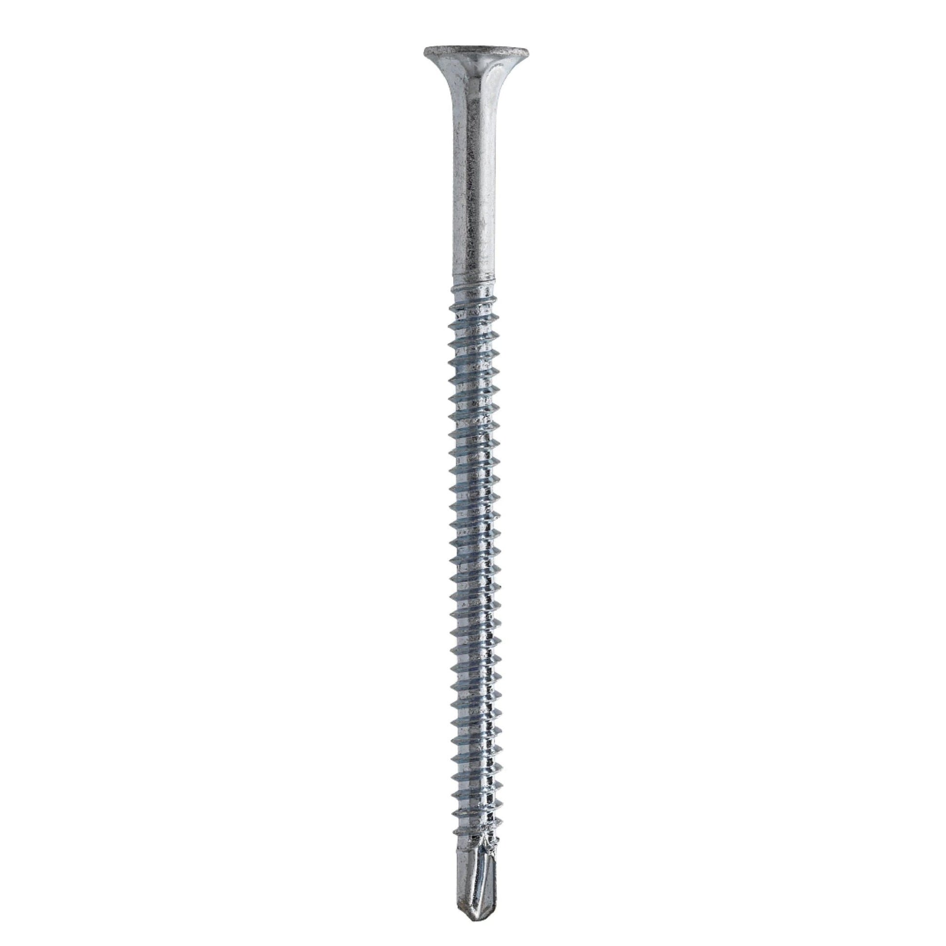 Close-up of a single Pro-Twist PRO-TWIST NSDZ2585 drywall screw against a white background. It features a zinc-plated #2 Phillips bugle head and fine spiral thread, ideal for securing drywall.