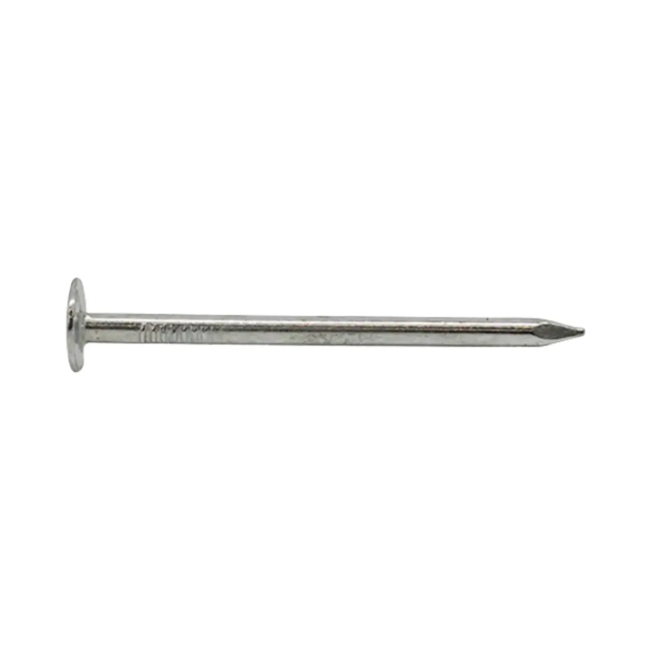 A 1-1/2 in. Go Build electro-galvanized metal roofing nail with a flat head and pointed tip from the 5 lbs pack is shown on a plain white background.