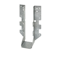 The Simpson Strong-Tie LUS ZMAX Galvanized Double Shear Face Mount Joist Hanger features a U-shaped design and ZMAX galvanization for corrosion resistance. It has multiple pre-drilled holes for double-shear nailing, ensuring secure beam placement with 2x8 lumber in construction projects.