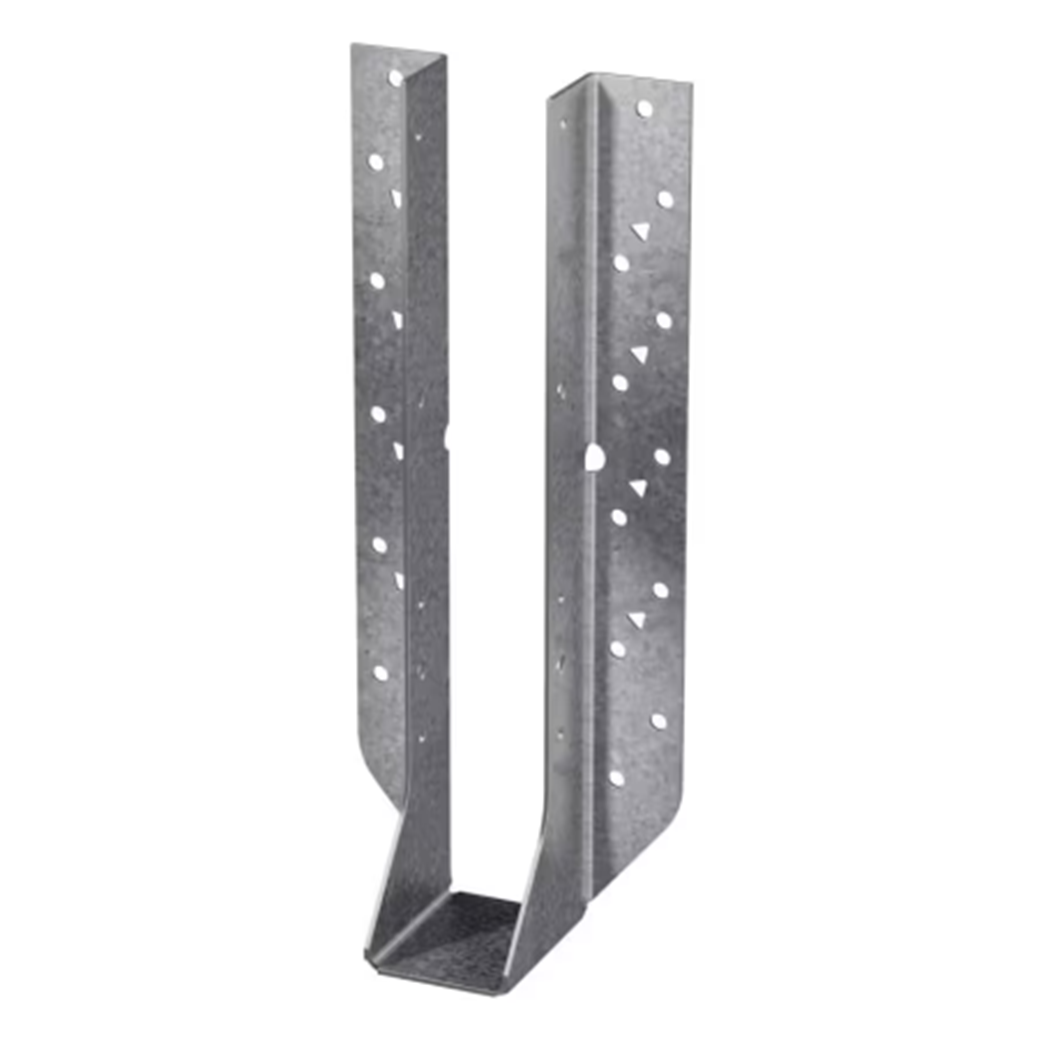 The Simpson Strong-Tie HU Galvanized Heavy Face-Mount Joist Hanger for 1-3/4 in. x 11-7/8 in. Engineered Wood is a load-rated, U-shaped metal bracket with multiple holes for secure fastening in masonry and concrete projects, offering durability, corrosion resistance, and structural support.