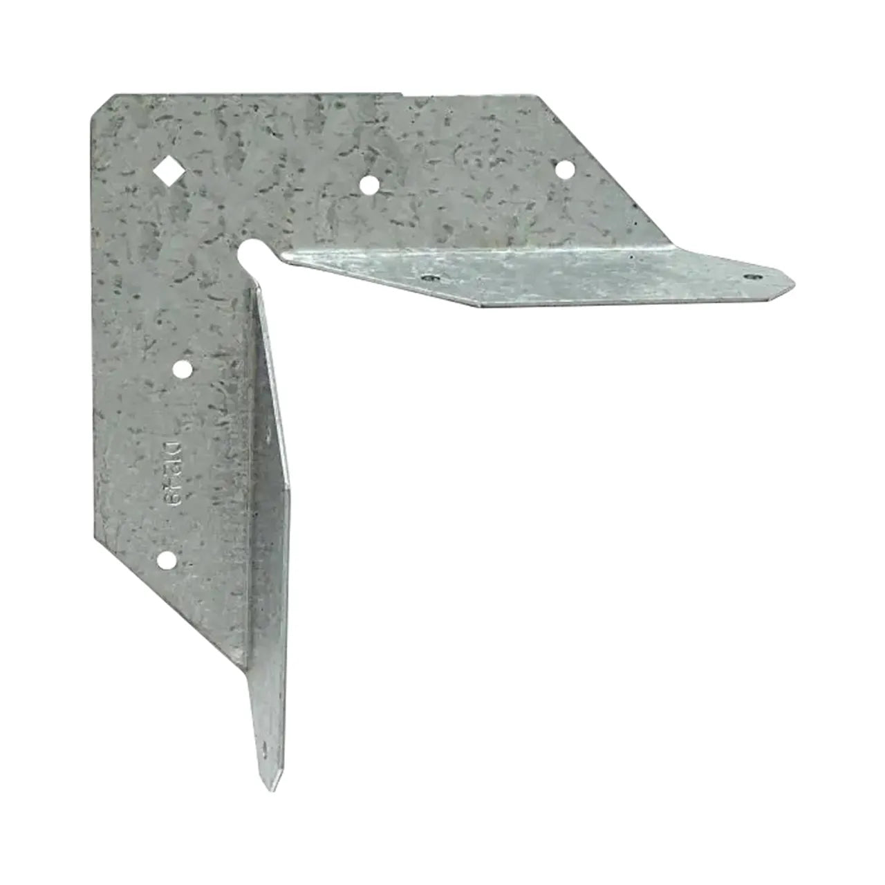 The Go Build RTA 16 Ga ZMAX Galvanized Rigid Tie Angle is a metal wall bracket with a right-angle shape and pre-drilled holes, designed for superior structural support in 90-degree connections.