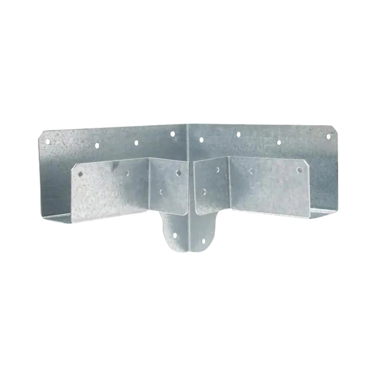 The Go Build RTC 18 Ga Galvanized Rigid Tie Corner, with its L-shaped design and multiple screw holes, offers secure structural support for framing or joining sections at right angles in construction projects.