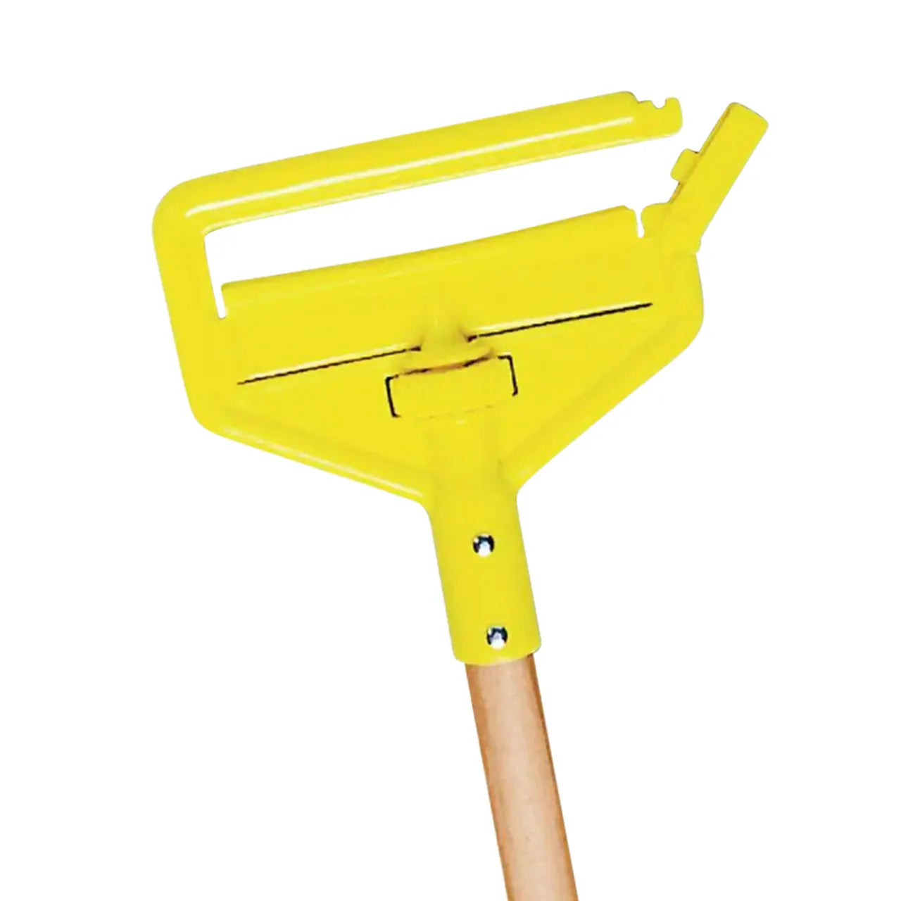 The Go Build 60 in. Side Gate Wet Mop Hardwood Handle features a clamp mechanism with two visible screws for securing wet mop heads, offering stability and ease of use from The Fastest Way To Build brand.
