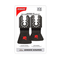 The packaging of the DIABLO DOUSCRP2 scraper set includes two black high carbon steel blades, red logo details, flexible and rigid scrapers, universal fit, and compatibility information.