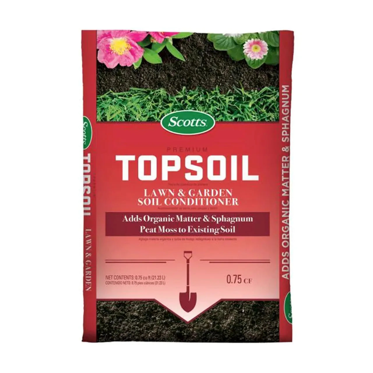 A 0.75 cu. ft. bag of Go Build Premium Top Soil Lawn & Garden Soil Conditioner adds organic matter and sphagnum peat moss to improve existing soil; from Go Build, The Fastest Way To Build.