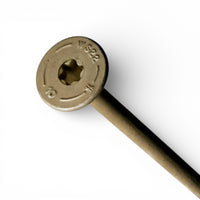 Close-up of a Simpson Strong-Tie Exterior Structural Timber Screw—4 in heavy-duty wood fastener with wide, flat head and T40 star drive—engraved W322 and 10, set against a plain white background.
